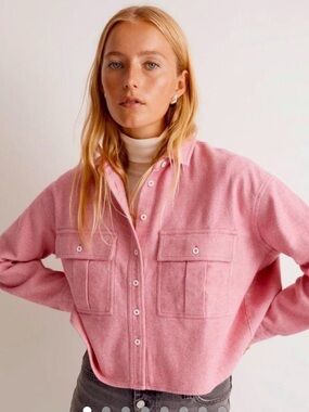 Madewell red and white stripe Button-Front Cropped Utility Shacket